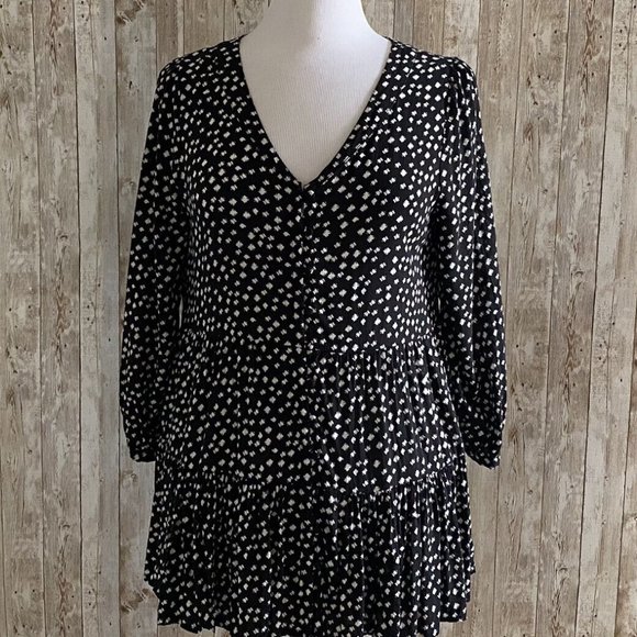 Anthropologie Maeve Lila Tiered Tunic Top Boho Black & White Babydoll sz small - Picture 2 of 5